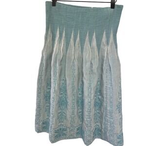 Lapis Strapless Smocked Waist Midi Dress Turquoise Embroidered One Size